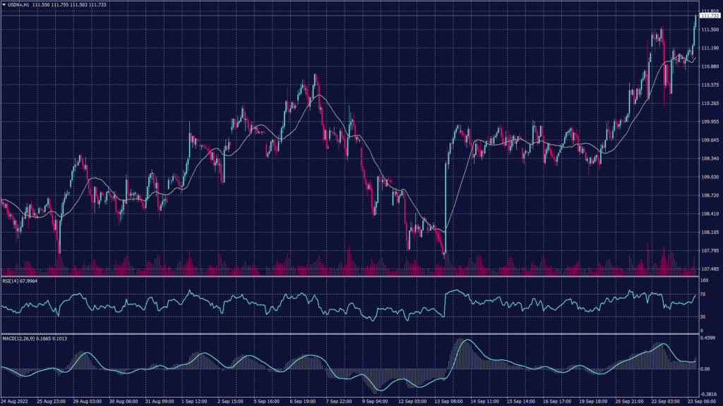 US dollar index chart shows support at 109.90 and 110.50 confirmed by the readings of the moving averages and MACD.